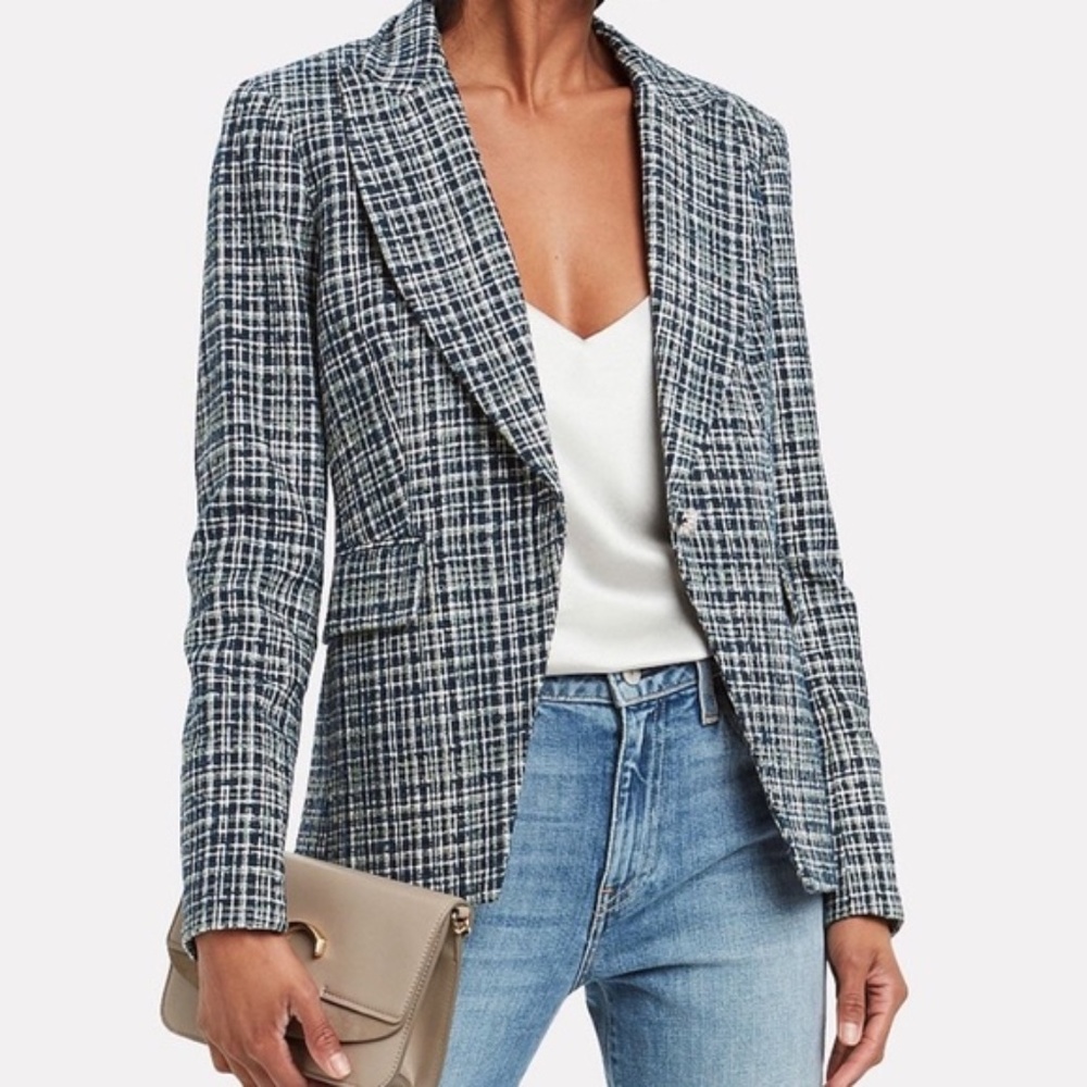 Veronica Beard Cutaway Tweed Dickey Jacket Navy